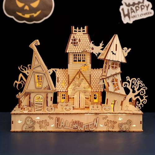 3d wooden puzzles halloween house kits light strip and puzzle for halloween birthday gifts for adults to build combination