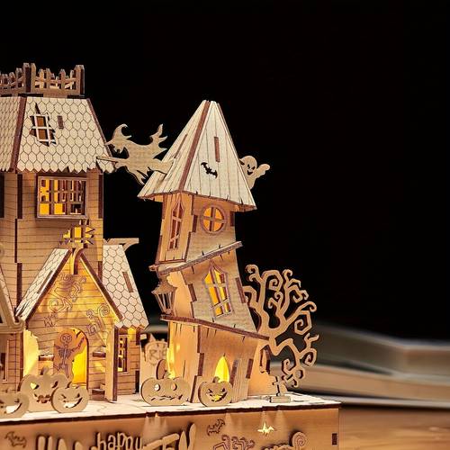 3d wooden puzzles halloween house kits light strip and puzzle for halloween birthday gifts for adults to build combination