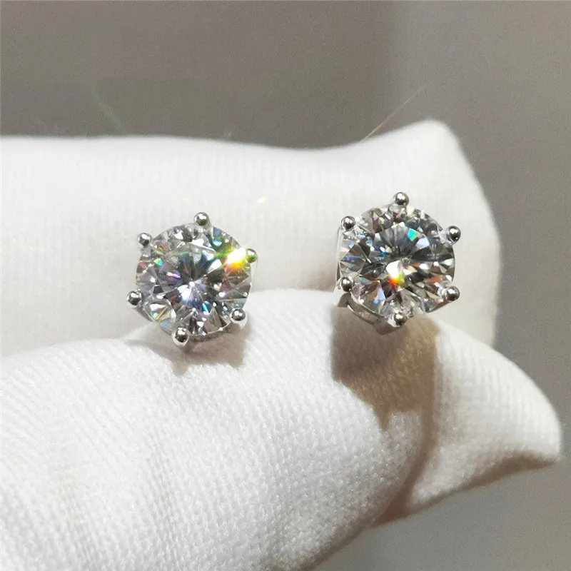 

0.9/1.3/1.7/1.8g Moissanite 1pair 0.5/1/2/3 Carat Moissanite Stud Earrings, 925 Sterling Silvery Earrings, For Birthday Anniversary Christmas Gift