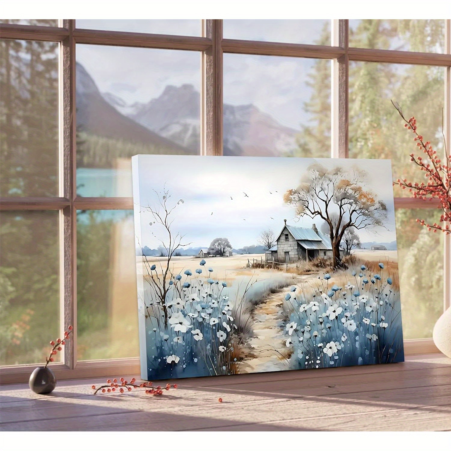 

Rustic Farmhouse Canvas Wall Art Beautiful Field Painting Barn Print Nature Scenery Picture French For Bathroom Bedroom Living Room Office Wall Decor (wrapped Canvas Made In Usa)