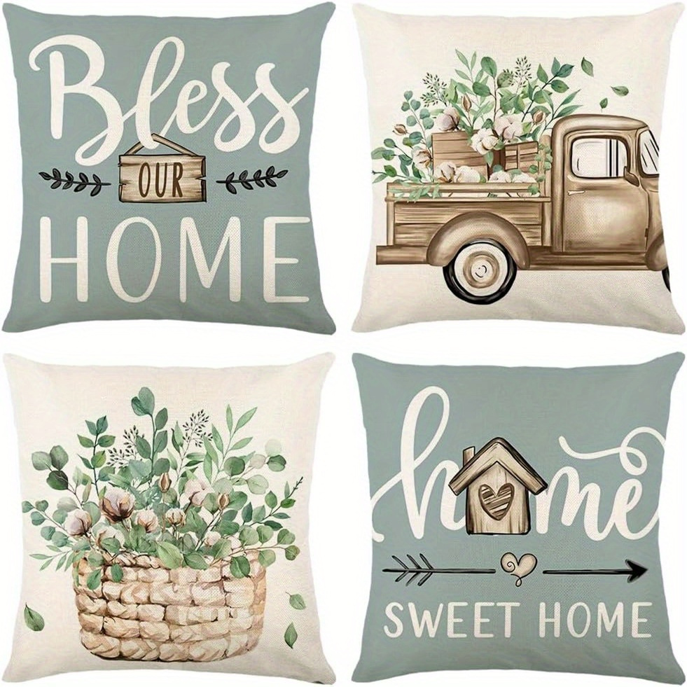 

Thanksgiving Christmas Sweet Throw Pillow Covers Set Of 4, 18x18in Farmhouse Pillow Covers, Brown Sweet Home Cushion Cases For Sofa Couch Living Room Outdoor Home Decor