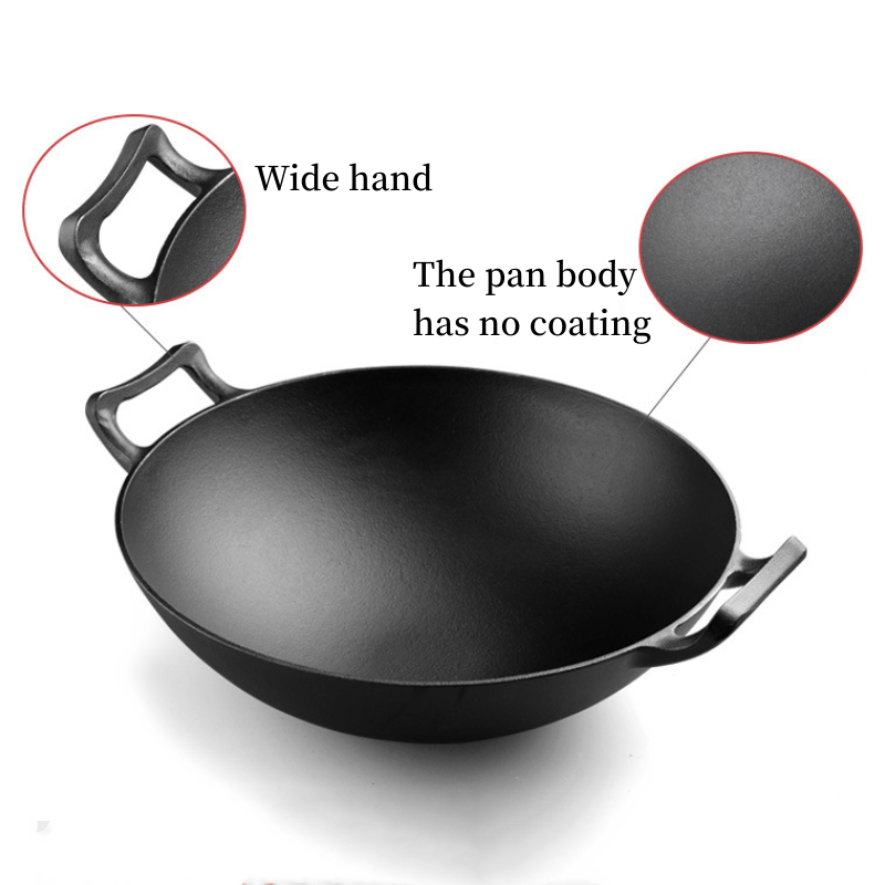 1pc traditional thickened cast iron wok   round bottom pan with lid dual     heat conduction   kitchen cookware details 0