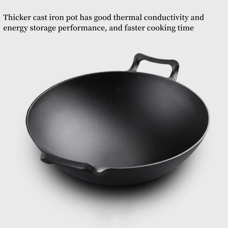 1pc traditional thickened cast iron wok   round bottom pan with lid dual     heat conduction   kitchen cookware details 1