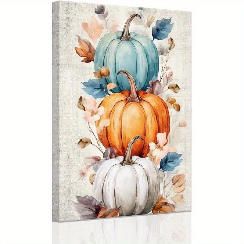 TEMU 2d Flat, 1pc Framed Canvas Wall Art, Pumpkin Canvas Art - Framed Fall Wall Decor For Kitchen, Thanksgiving & Halloween, Fall Decorations For