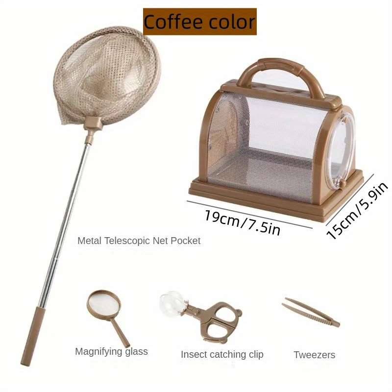 TEMU 5pcs Kit: Durable Plastic Insect , Net & Box Magnifying - For ' Adventures