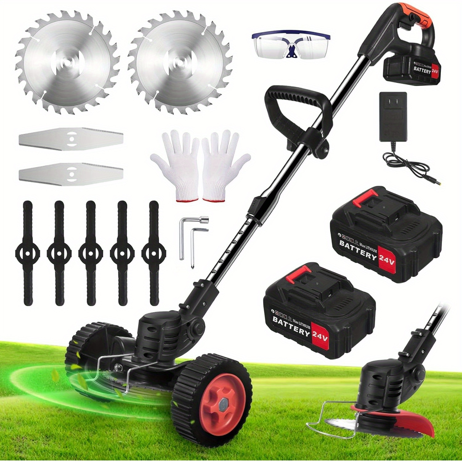 

2024 Upgraded , 24v 2x4.0ah Battery Operated, / Edger/ -/ , 3 Types Blades String For Lawns