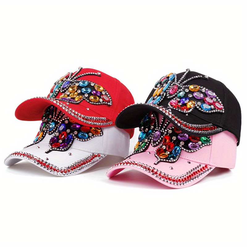 

Casquette de baseball de fantaisie en polyester respirant avec décor de strass pour femmes, lavable à , chapeau de mode étincelant avec sangle ajustable