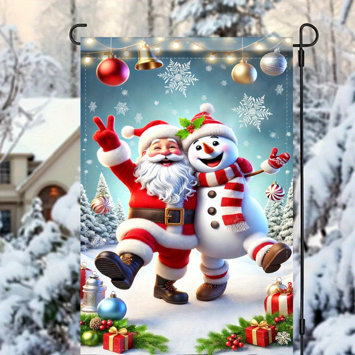 

Merry Christmas Double-sided Santa Claus And Snowman Flag, 12 X 18 Inch, Polyester Banner, Yard, Porch, Garden, Home, No Flagpole