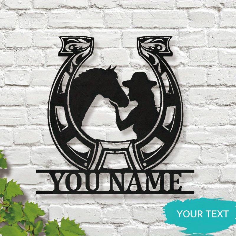 TEMU 1pc Customizable Metal Wall Art - Contemporary Horse & Cowgirl Silhouette Plaque, No Electricity Required, Multipurpose Wall Hanging Farm Decor,