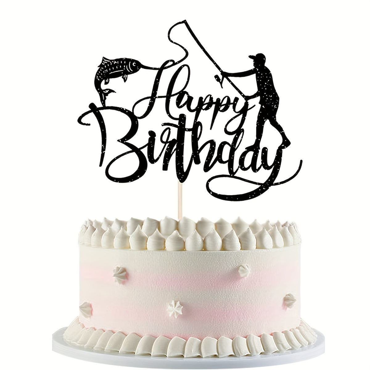 

Fishing-themed Cake Topper - Ideal For Birthday Parties & Outdoor Celebrations, Bamboo Construction, No Power Needed