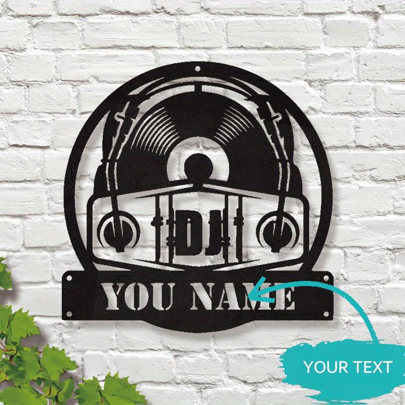 

[customized] 1pc Custom Dj Disc Music Metal Wall Art With Personalized Headphones Name Sign Home Decor Decoration