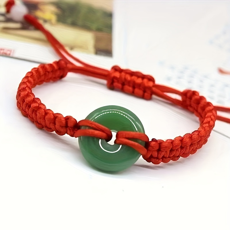 

1pc Handmade Green Beads Braided Bracelet - Cute Tribal Style Synthetic Fiber Rope With Imitation Bead - No Plating - Daily & Banquet Wear - All - Happy New Year Gift