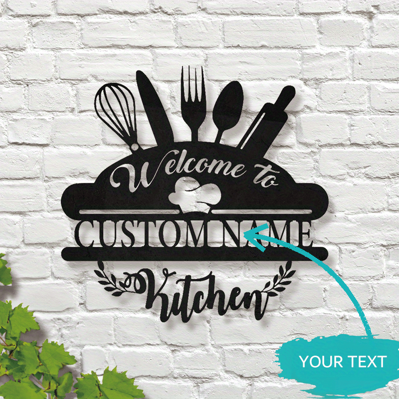 

1pc Custom Name Metal Kitchen Wall Art Sign - Personalized Welcome Farmhouse Decor - English Language, Multipurpose Wall Hanging For Home, Patio, Porch, Office - Unique Gift Idea