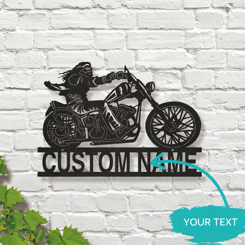 

[customized]1pc Customized Dazzling Motorcyclist Metal Wall Art - Personalized With Names, Farmhouse Decor, For , Patio, Gifts - Unique Motorcycle-themed Decoration For Bike Enthusiasts