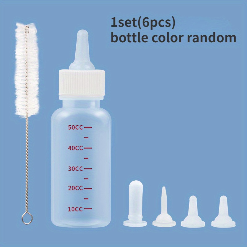 6pcs Set Of Feeding Bottles With Soft For Newborn Kittens, Puppies, Rabbits, And Other Pets, Includes Water Feeding Bottle, Random Color