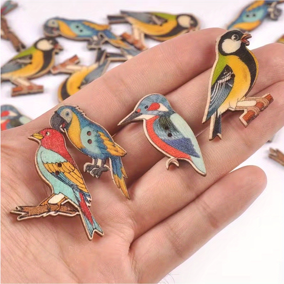 

25pcs Mixed Bird Pattern Wooden Buttons Set - Diy Craft Painting, Sewing & Knitting Accessories For Clothing, Hats, Scarves - Unique Gift Idea