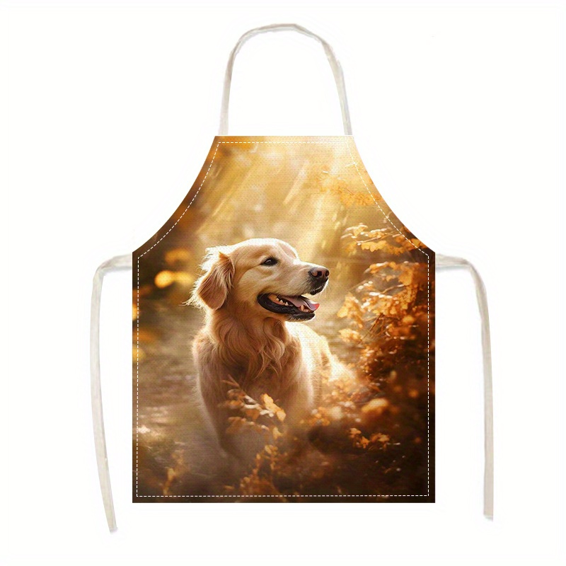 

Jit Elegant Golden Retriever Print Apron - 100% Polyester Woven Kitchen Protector, Comfortable & Breathable, Stain Resistant Sleeveless Apron For Cooking And Baking