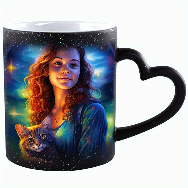 Customizable Color-changing Mug With Starry & Heart Handle - Personalize With Your Photo & Text, Perfect Gift For