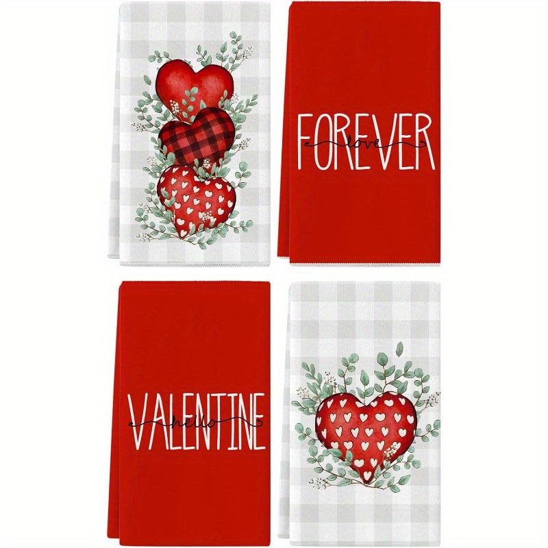 

4pcs Valentine's Day Kitchen Towel Set - 18x26" Microfiber, Love & Eternal Designs - Dishwashing & Decor