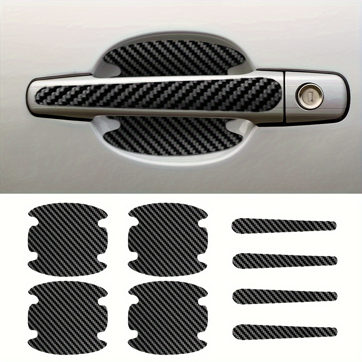 

8-piece Acrylic Carbon Fiber Door Handle Decals For Cars - Waterproof, Wear-resistant, , Anti-collision Adhesive Protector Covers