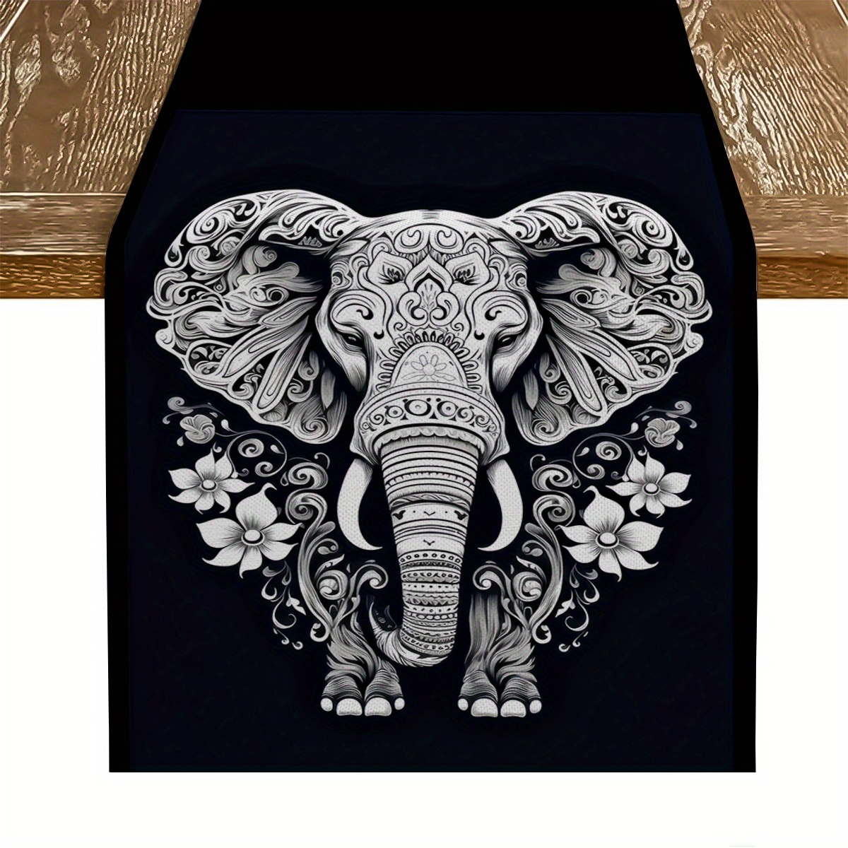 

Elephant Embossed Linen Table Runner - Dining & Kitchen Decor, Sideboard Cover, Farmhouse Style Mat - Ideal For Holidays, Parties & Banquets, Shock Print, Tablecloth