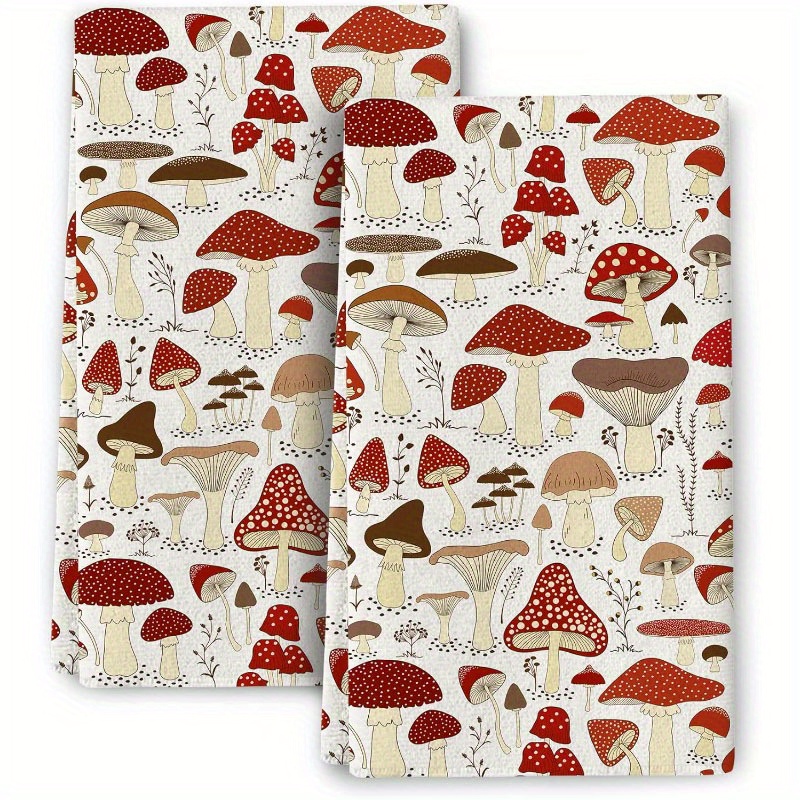 

18x26 Inch Microfiber Dish Towels - Contemporary Woven Kitchen Towels Set, Cute Mushroom Pattern, Absorbent And Super Soft, Decorative For Baking Bar Bathroom, Machine Washable (1-pack)