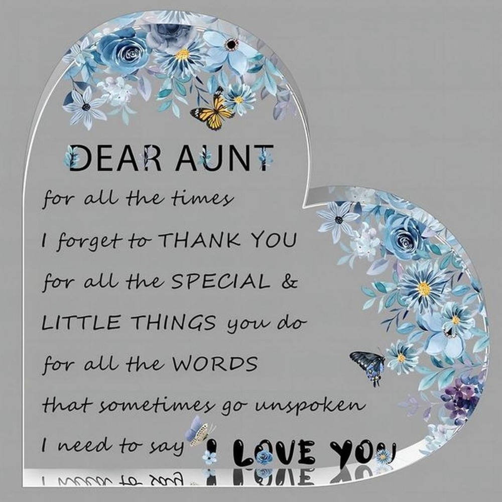 TEMU 2d Flat, Clear Acrylic Heart Plaque Suitable For Aunt Birthday From Niece/nephew - Flat Irregular Shape Name/message Display, Tabletop Gift For