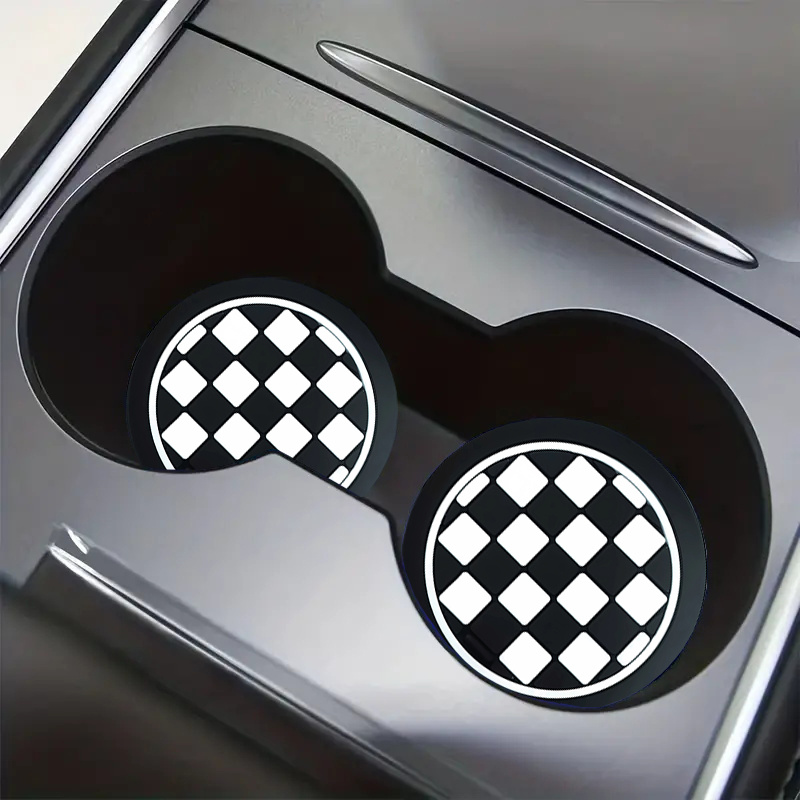 

2/4/6/8pcs, Black And White Checkered Car Coaster, Classic Pattern, Circular, Cup Holder Decoration, Gift