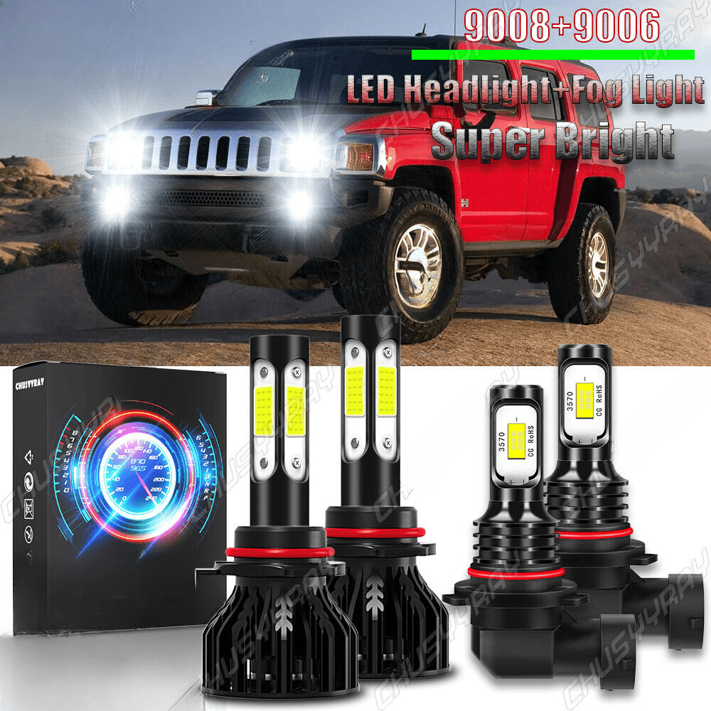 

4 Packs H3 2006-2010 6500k Led Headlight + Fog 4 Bulbs Kit