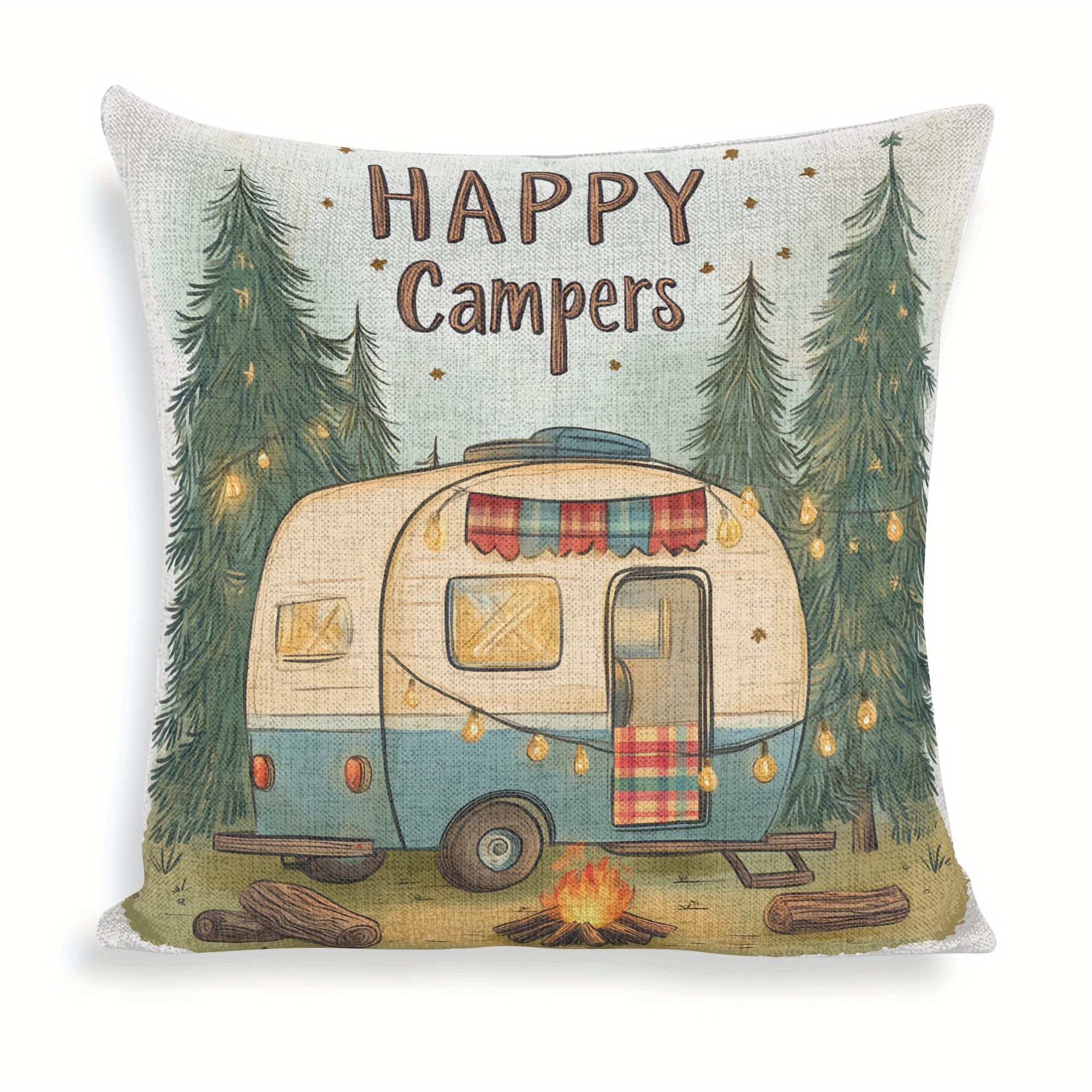 TEMU 2er-Set Lagerfeuer- Kissenbezüge, 18x18 Zoll, Zeitgenössischer Stil, Handwaschbare Polyester Kissenhüllen mit Reißverschluss für Sofa, Stuhl,
