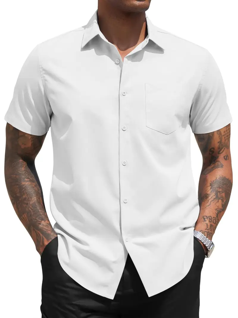 mens short sleeve dress shirt business casual button - Temu mens short sleeve dress shirt business casual button - Temu