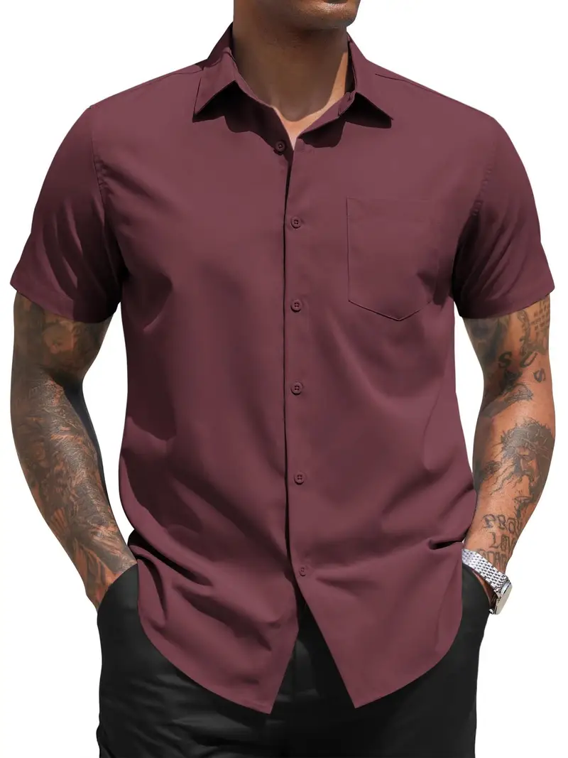 mens short sleeve dress shirt business casual button - Temu mens short sleeve dress shirt business casual button - Temu