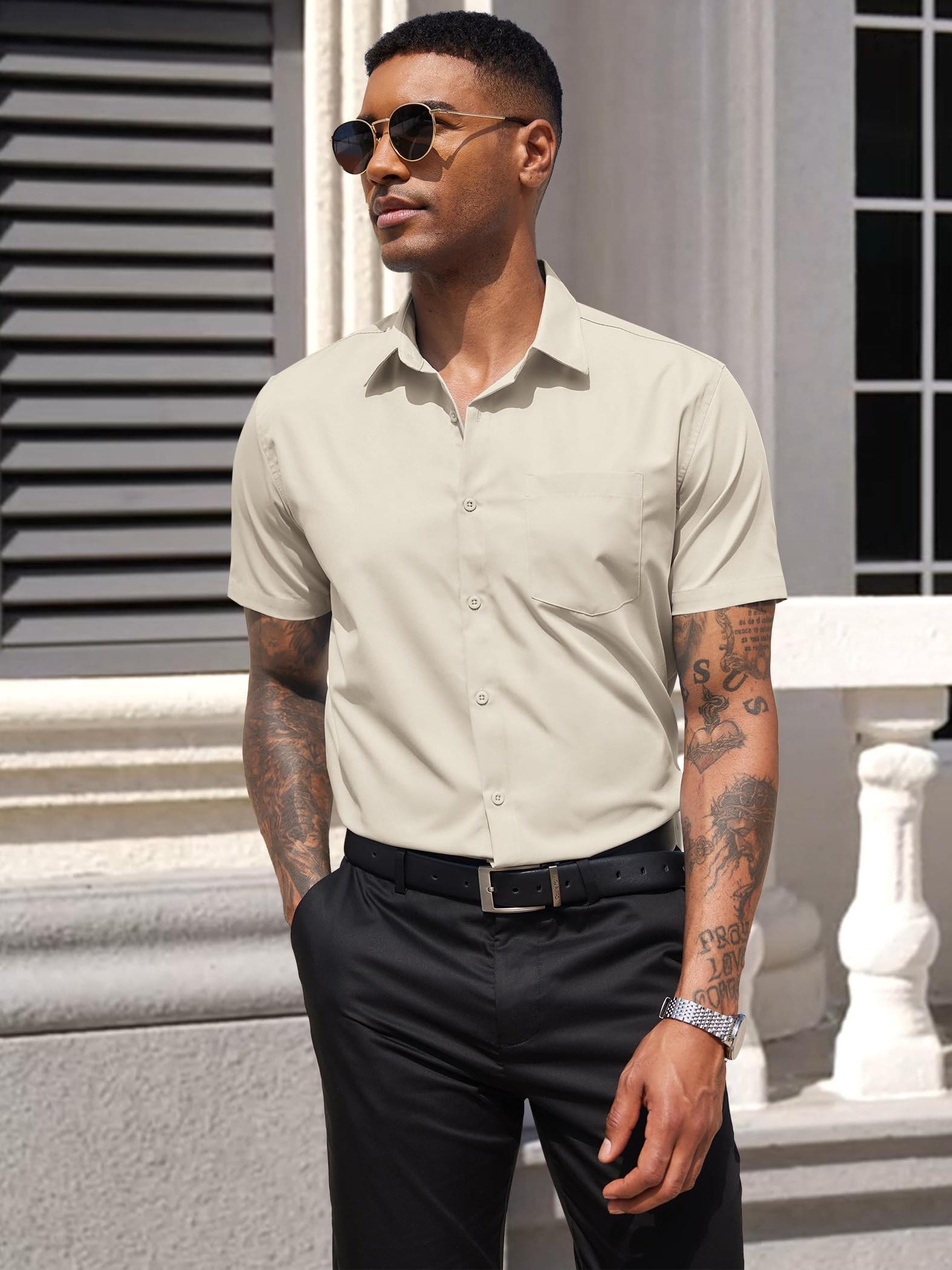 mens short sleeve dress shirt business casual button