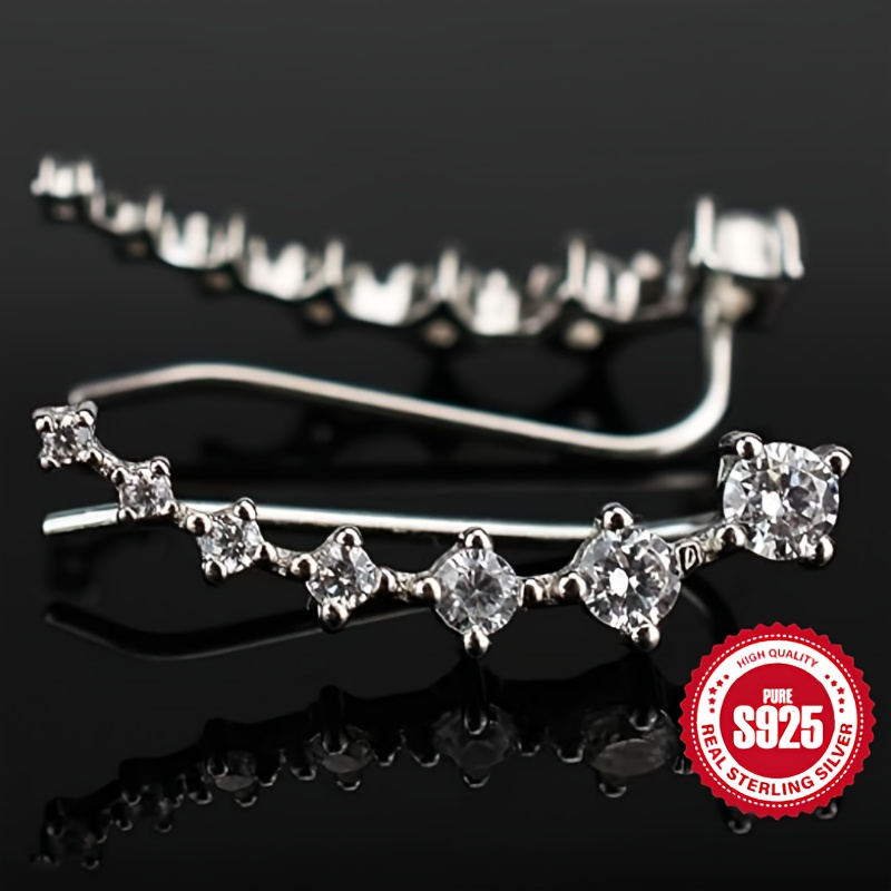 TEMU 1 Pair Of S925 Sterling Silvery Earrings - Hypoallergenic Earrings - Sparkling Synthetic Zirconia, And Elegant Design - Super Exquisite, For Her