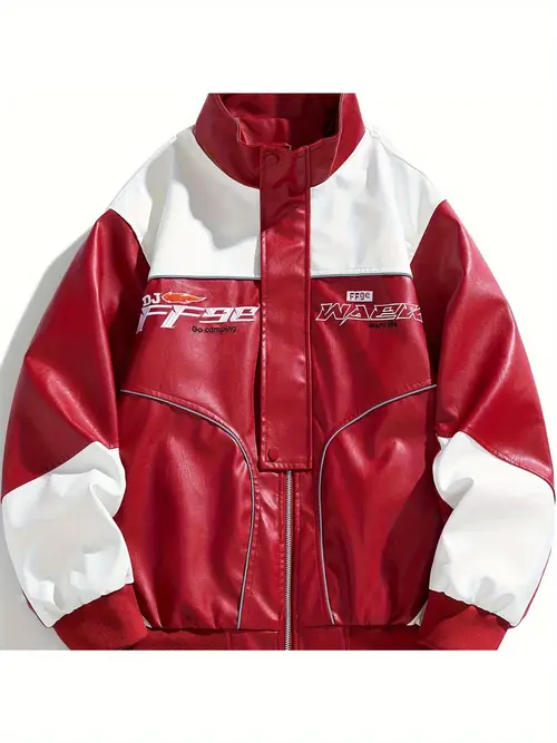 mens letters blocking lapel collar stylish jacket style retro jacket