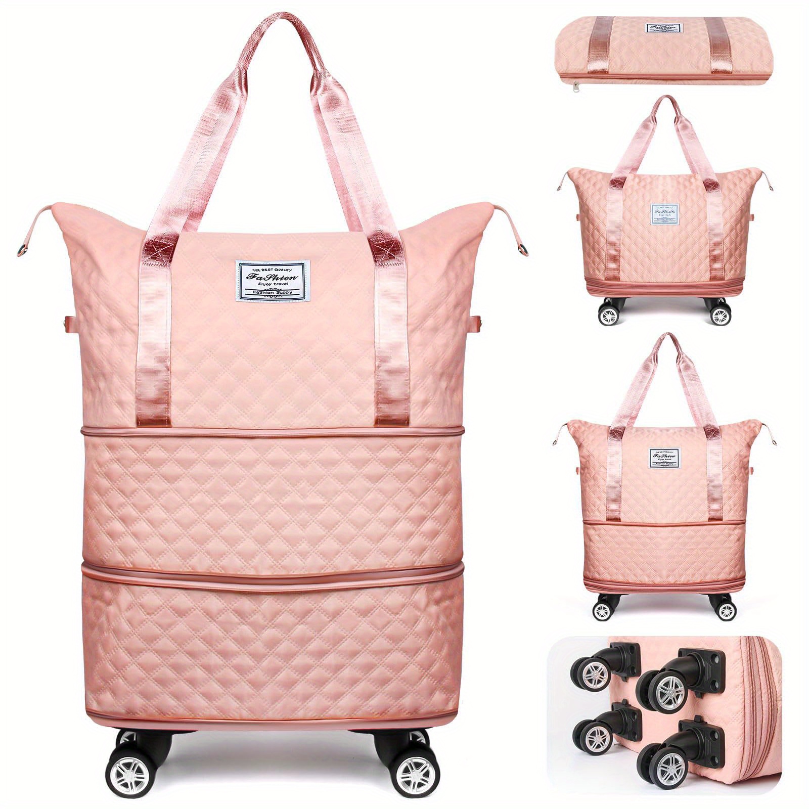 

Foldable Rolling Luggage Bag With Wheels, Detachable Rolling Carry On Luggage, Large Suitcases For Travel, Business, Camping, Gifts And Spouses (pink)