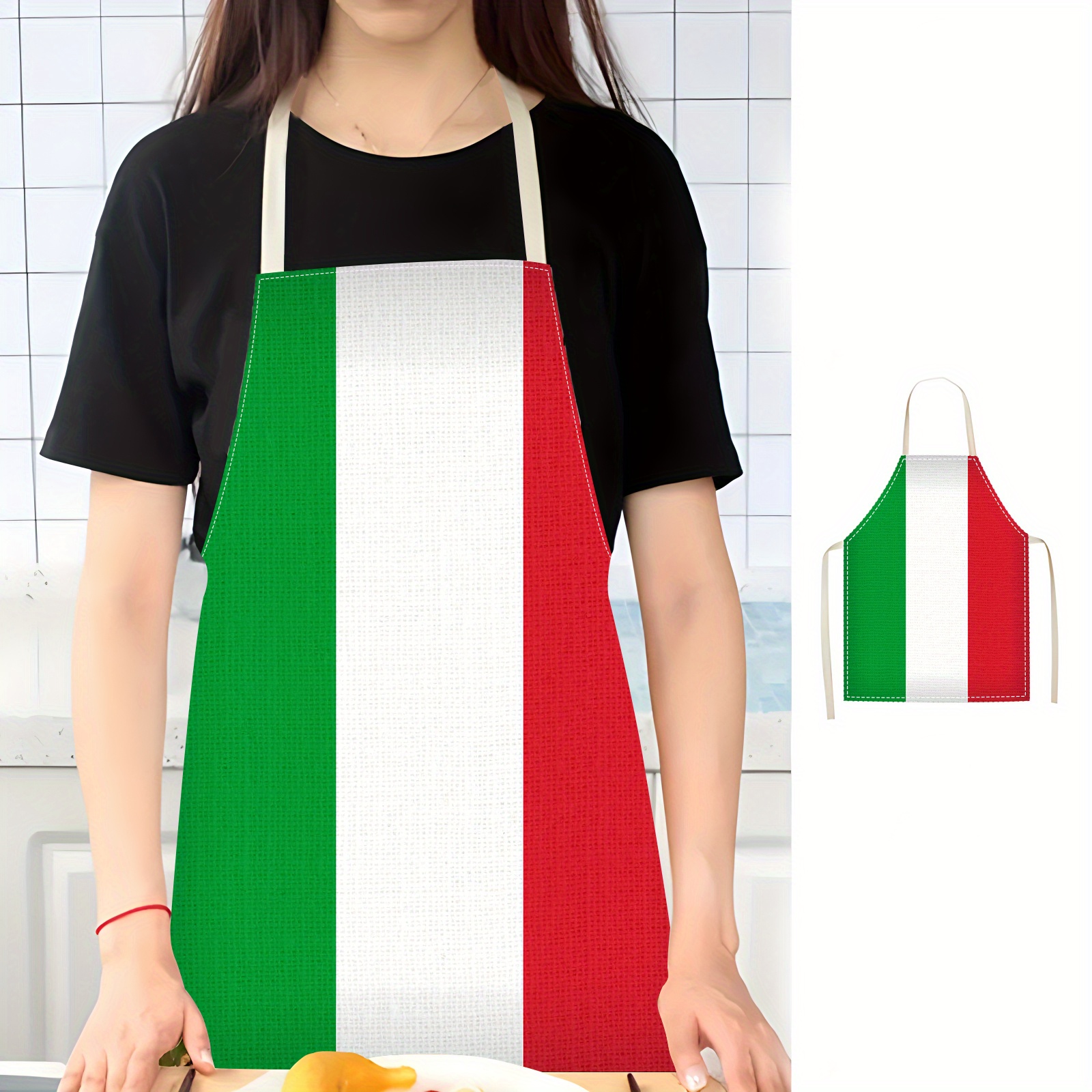 

Italian Kitchen Apron - 1pc Woven Polyester Chef Apron For Cooking, Baking, Bbq, Salon, & Craft - Unisex Sleeveless Tie-neck Stain Resistant Apron For Home, Restaurant, Cafe - Gift For