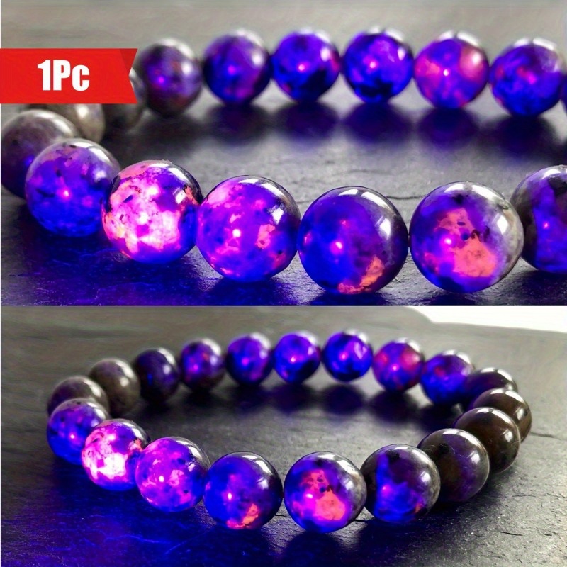 

1pc Natural Stone Bracelet, Fluorescent Beads, Adjustable Stretch, For Daily Wear & Festivals, Boho Retro Jewelry