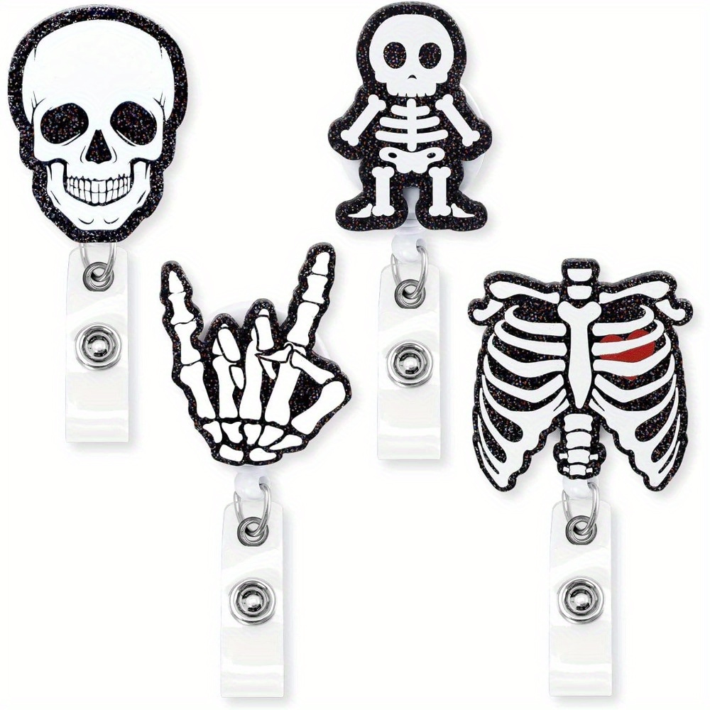 

4pcs Retractable Rib Skull Id For Rad Nurse Halloween Christmas