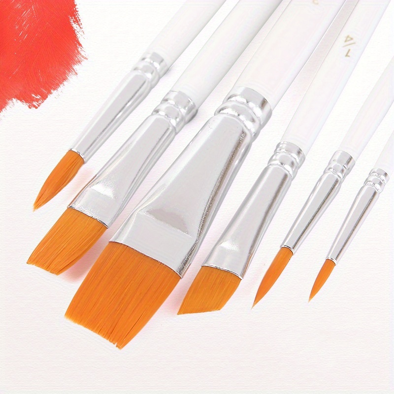 

Artist Paint Brushes Set, 6 Pcs Round, Pointed, Flat Tip, Nylon Hair Brushes For Acrylic, Oil And Gouache, Body, Face Nail Art And Rock Painting.