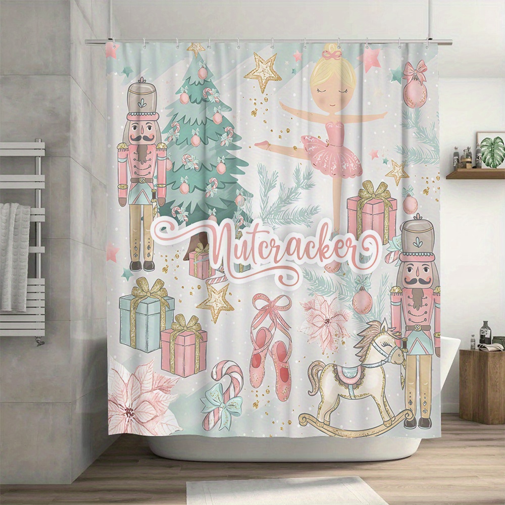 

1pc Christmas Curtain - , No-drill Installation, To , , And Polyester Bathroom Decor For A