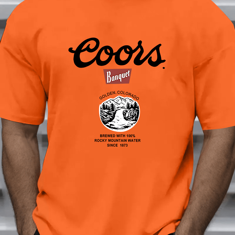 

Plus Size Men's Coors Banquet Graphic T-shirt - Vintage Casual Crew Neck Tee, 100% Polyester Knit Fabric, Loose Fit With Slight Stretch, Summer Apparel