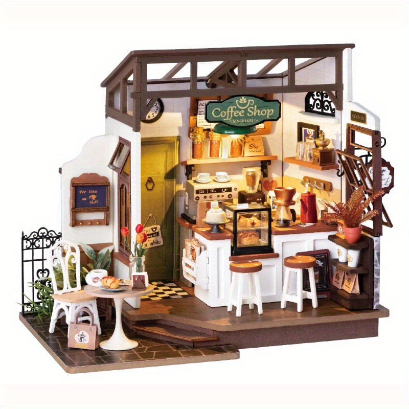 TEMU Cafe Miniature House Kit For Adults Diy Dollhouse 3d Puzzle Assembly Building Toys Home Decoration, Dg162 Cafe