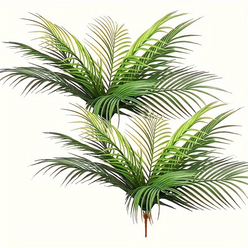 Image of 2pcs Modern Artificial Palm Leaves For Home, Garden, And Office Decor - Realistic Tropical Jungle Plants For Hawaiian And Jungle Party Decor - Indoor/outdoor Use