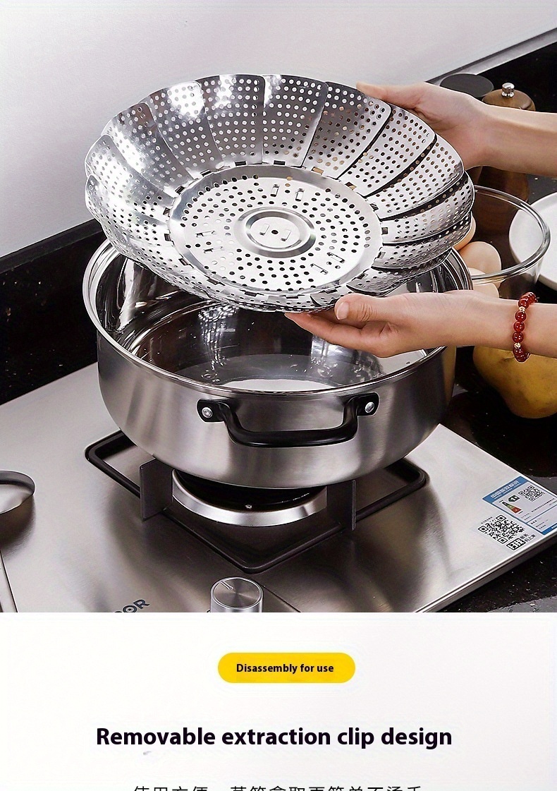 sturdy stainless steel folding steamer basket versatile kitchen gadget for healthy cooking details 3