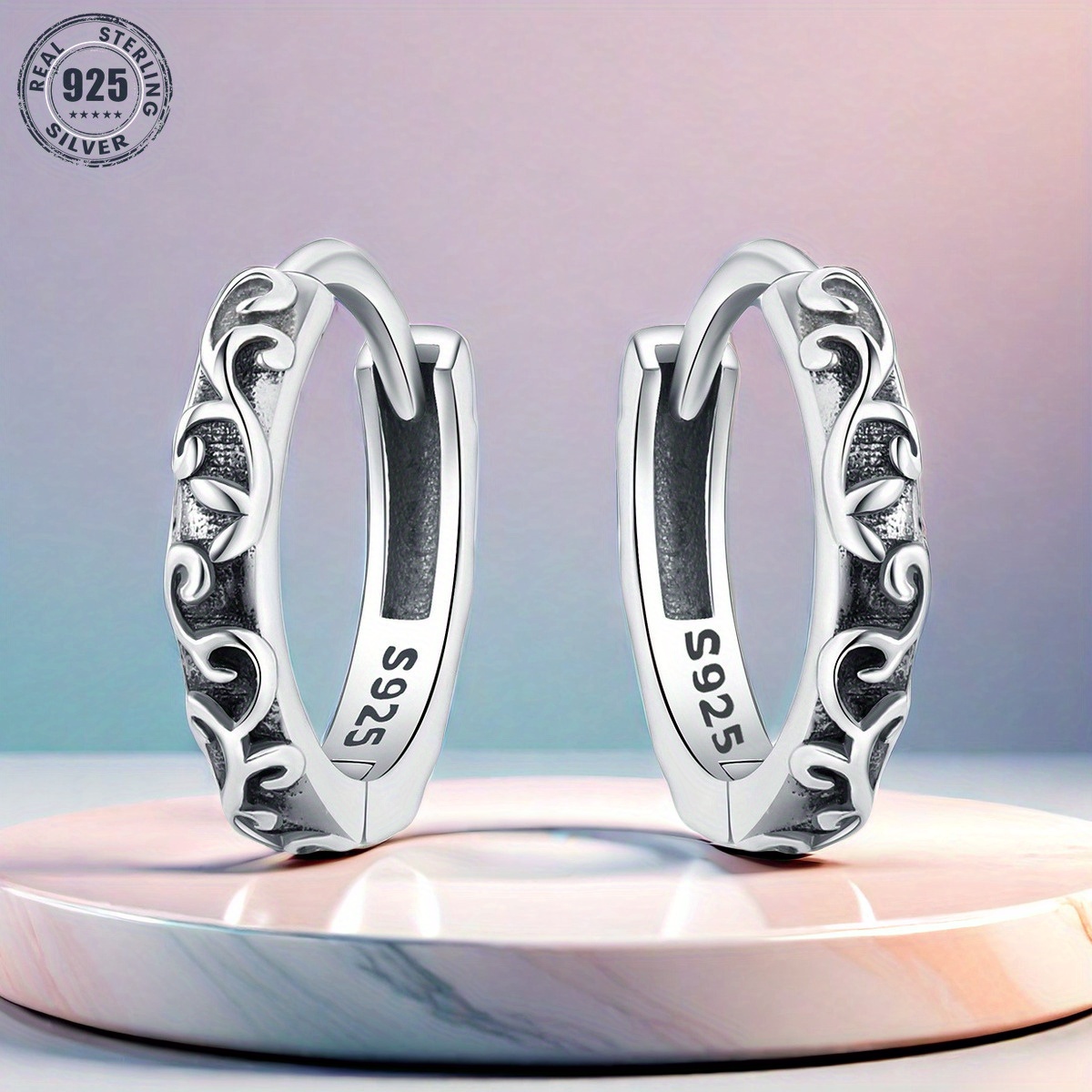 

1pair, S925 Sterling Silver Jewelry Hoop Earrings For Women, Hypoallergenic Earring Needle, Carved Grape Vine Vine Vine Retro Earrings, Suitable For Daily Life, Holiday, Gift Jewelry For Women