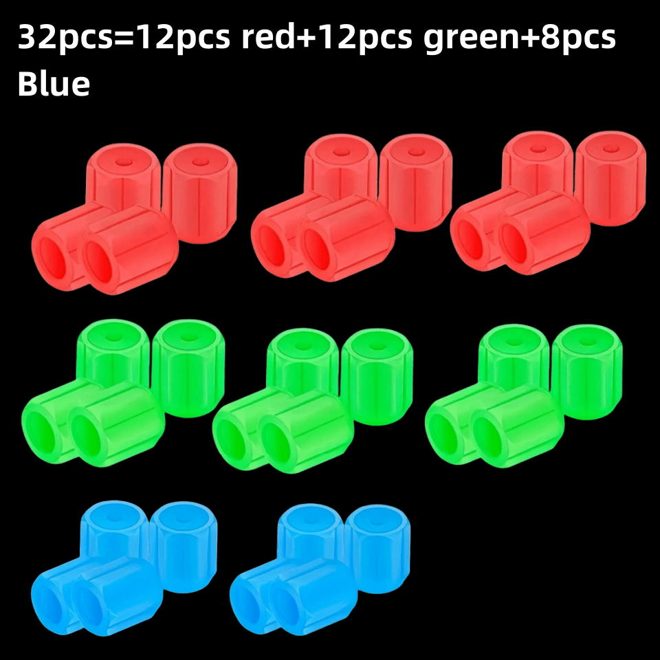 

32 Pcs Of Universal Car/motorcycle/bicycle Tire Valve Stem Covers In 3 Colors, Fluorescent Metal Decorative Accessories, Tire Decorative Accessories