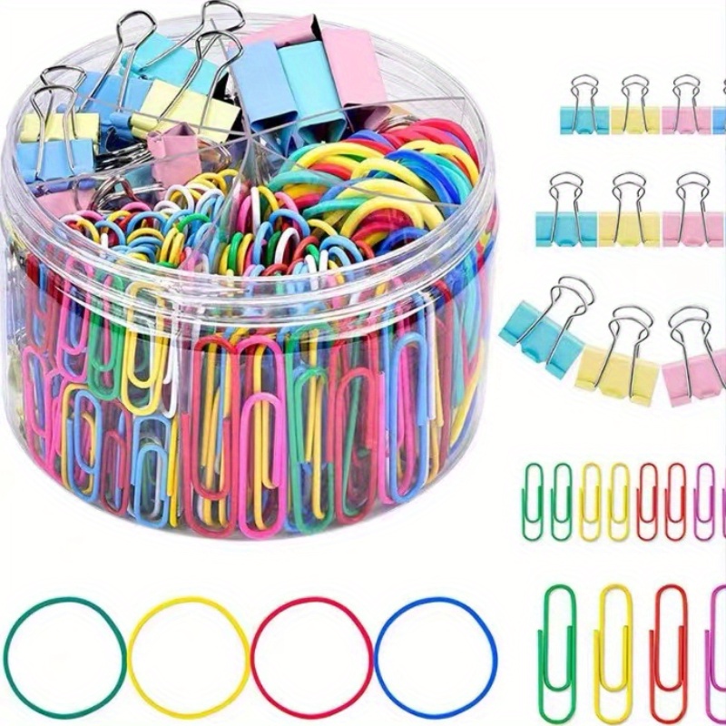 

240-piece Office Paper Clips Set With Various Sizes, Paper Binders, Rubber Bands, For File Management, Office And School Supplies