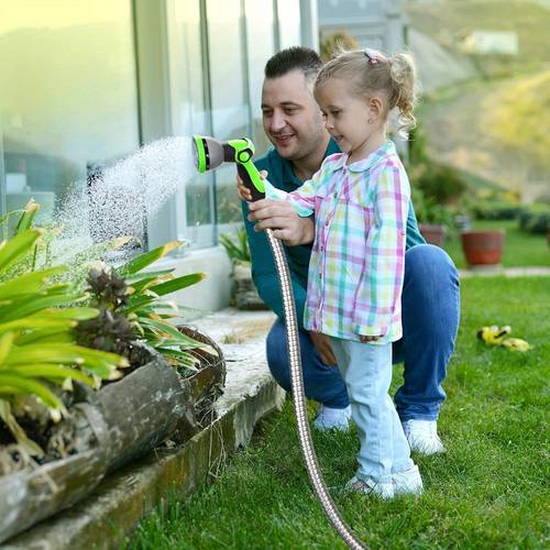 metal garden hose 25ft 100ft lightweight 304 stainless steel water hose with multifunction nozzle sprayer flexible high pressure puncture proof hose for yard outdoors