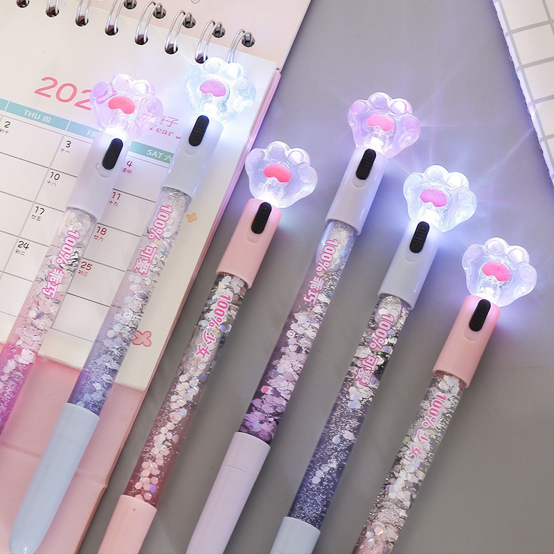 

3 Pens With Cute Heart Luminous Quicksand Design - Neutral Point Type, Suitable For Students And Creative Writing